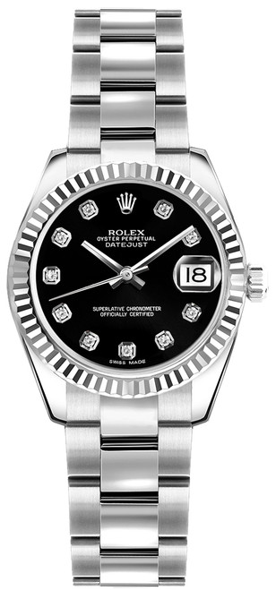 ROLEX Lady-Datejust 26 Black Diamond Oyster Bracelet Watch 179174 Image 1