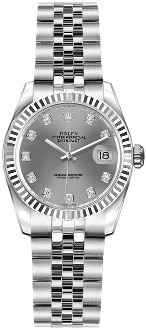 ROLEX Lady-Datejust 26 Rhodium Grey Diamond Dial Watch 179174 Image 1