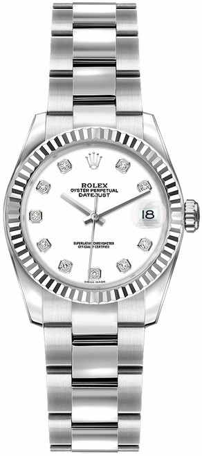 ROLEX Lady-Datejust 26 White Diamond Oyster Bracelet Watch 179174 Image 1