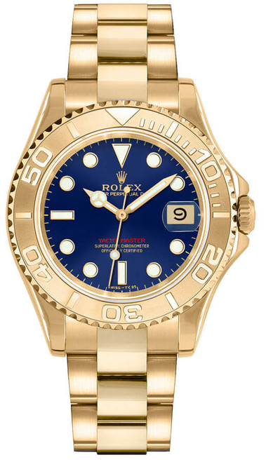 ROLEX Yacht-Master 35 18K Yellow Gold Blue Dial Unisex Watch 68628 Image 1