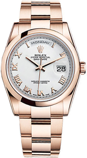 ROLEX Day-Date 36 White Roman Numeral Gold Watch 118205 Image 1
