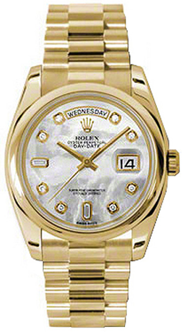 ROLEX Day-Date 36 Mother Of Pearl Diamond Solid Gold Watch 118208-0061 Image 1