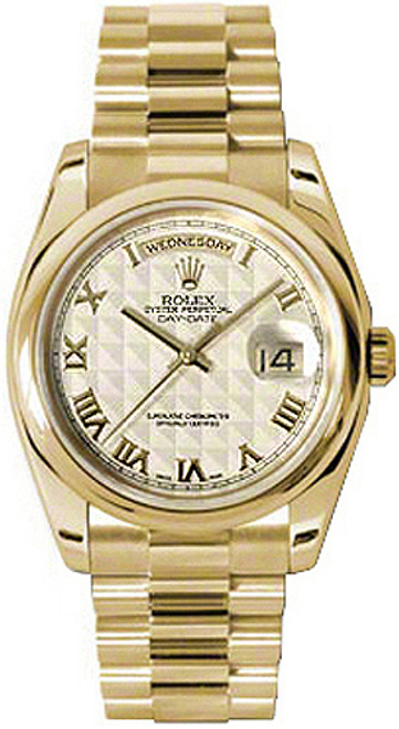 ROLEX Day-Date 36 Ivory Roman Numeral Dial Gold Watch 118208 Image 1 ROLEX Day-Date 36 Ivory Roman Numeral Dial Gold Watch 118208 Image 1