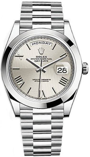 ROLEX Day-Date 40 Silver Roman Numeral Platinum Watch 228206-0014 Image 1