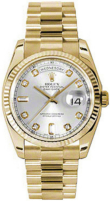 ROLEX Day-Date 36 Silver Fluted Bezel Watch 118238 Image 1