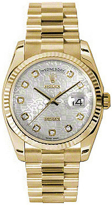 ROLEX Day-Date 36 Silver Jubilee Diamond Dial Gold Watch 118238 Image 1
