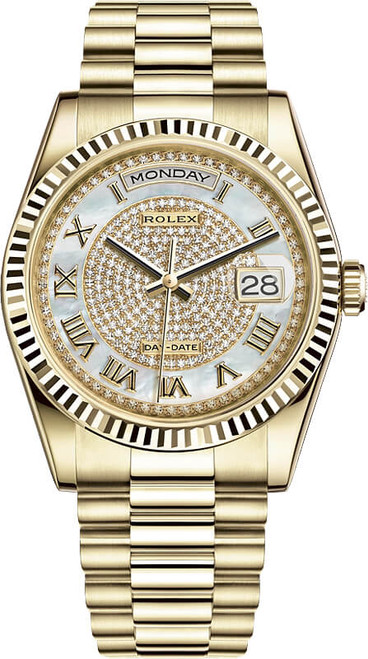 ROLEX Day-Date 36 Automatic Solid 18K Gold Diamond Watch 118238-0123 Image 1 ROLEX Day-Date 36 Automatic Solid 18K Gold Diamond Watch 118238-0123 Image 1
