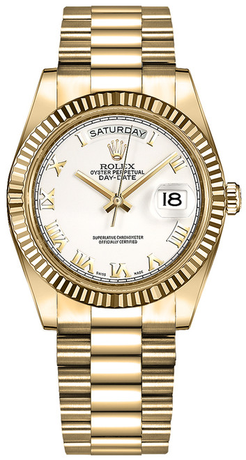 ROLEX Day-Date 36 White Roman Numeral Dial Gold Watch 118238-0122 Image 1