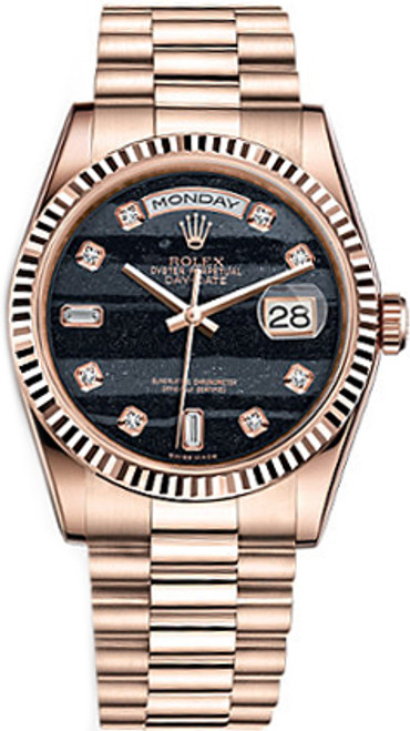 ROLEX Day-Date 36 Black Diamond Dial Gold Watch 118235-0107 Image 1