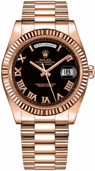 ROLEX Day-Date 41 Black Roman Numeral Dial Gold Watch 218235-0034 Image 1