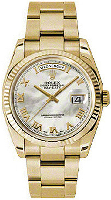 ROLEX Day-Date 36 Mother Of Pearl Roman Numeral Oyster Bracelet Watch 118238 Image 1 ROLEX Day-Date 36 Mother Of Pearl Roman Numeral Oyster Bracelet Watch 118238 Image 1