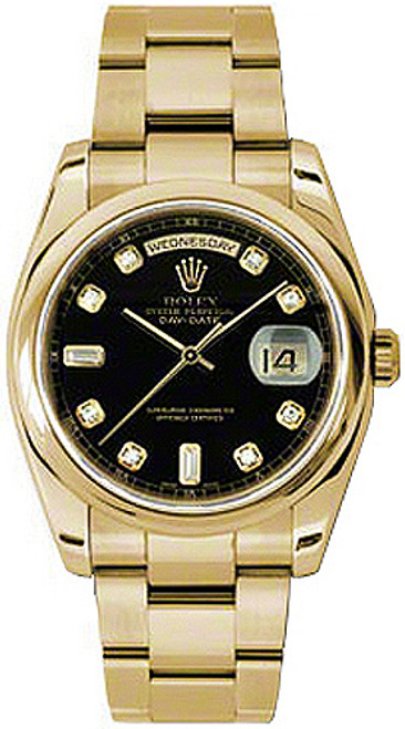 ROLEX Day-Date 36 Black Diamond Gold Watch 118208-0085 Image 1