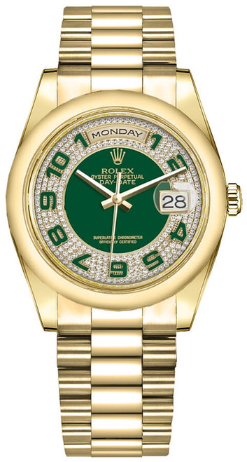 ROLEX Day-Date 36 Green Dial Gold Watch 118208-0175 Image 1