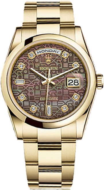 ROLEX Day-Date 36 Black Mother Of Pearl Diamond Watch 118208-0139 Image 1