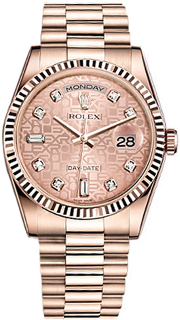 ROLEX Day-Date 36 Pink Diamond Rose Gold Watch 118235-0006 Image 1