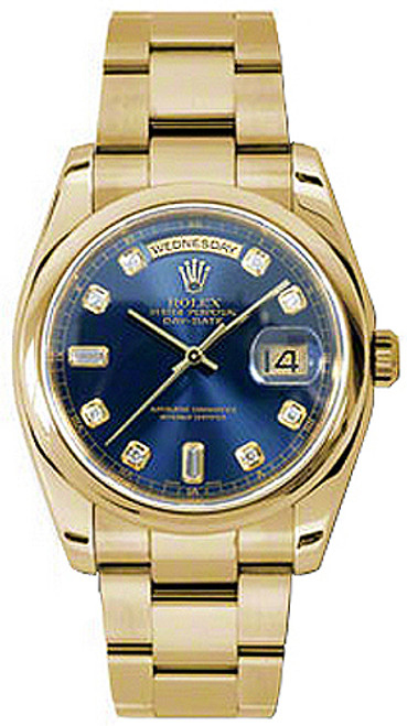 ROLEX Day-Date 36 Blue Diamond Dial Gold Watch 118208 Image 1