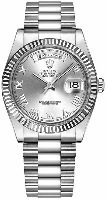 ROLEX Day-Date 36 Silver Roman Numeral Gold Watch 118239-0082 Image 1