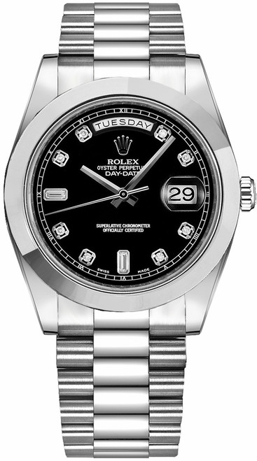 ROLEX Day-Date 41 Black Diamond Dial Platinum Men'S Watch 218206-0020 Image 1