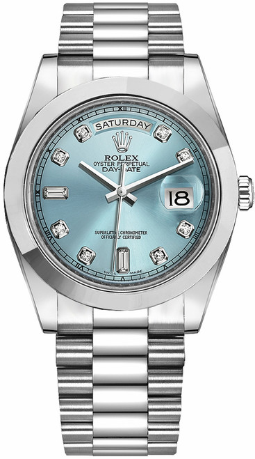 ROLEX Day-Date 41 Ice Blue Diamond Dial Platinum Men'S Watch 218206-0009 Image 1