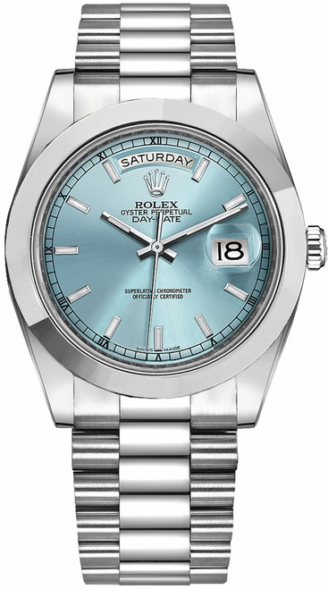 ROLEX Day-Date 41 Ice Blue Dial President Bracelet Platinum Watch 218206 Image 1