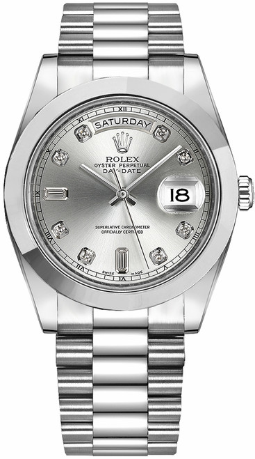 ROLEX Day-Date 41 Silver Diamond Dial Platinum Men
S Watch 218206 Image 1