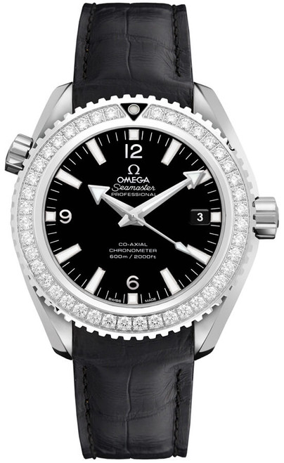OMEGA Seamaster Planet Ocean Diamond Bezel Black Leather Luxury Watch 232.18.42.21.01.001 Image 1