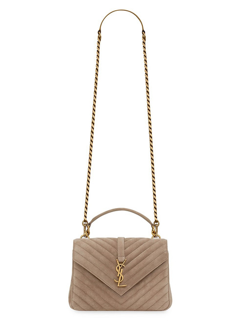 SAINT LAURENT College Medium Chain Bag In Quilted Suede TAUPE Image 1