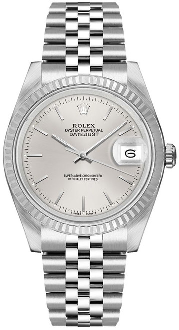 ROLEX Datejust 36 Silver Index Dial Fluted Bezel Unisex Watch 16234 Image 1