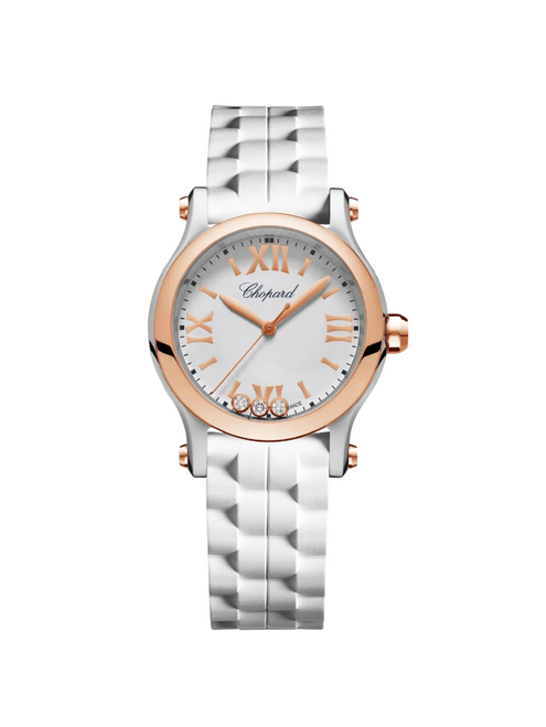 CHOPARD Happy Sport 30mm Rose Gold White Rubber Quartz Ladies Watch 278590-6001 CHOPARD Happy Sport 30mm Rose Gold White Rubber Quartz Ladies Watch 278590-6001