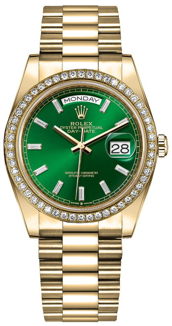 ROLEX Day-Date 36 Bright Green Diamond Dial Unisex Watch 128348Rbr-0078 Image 1 ROLEX Day-Date 36 Bright Green Diamond Dial Unisex Watch 128348Rbr-0078 Image 1