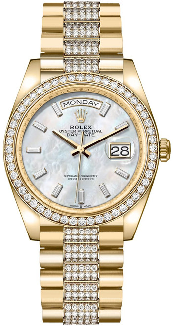 ROLEX Day-Date 36 White Mother Of Pearl Dial Unisex Watch 128348Rbr-0071 Image 1 ROLEX Day-Date 36 White Mother Of Pearl Dial Unisex Watch 128348Rbr-0071 Image 1