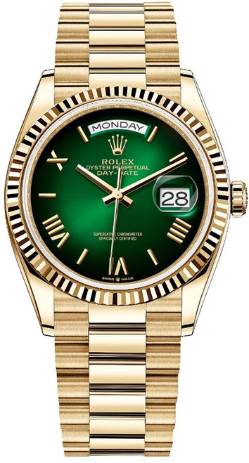 ROLEX Day-Date 36 Green Ombré Dial Yellow Gold Women'S Watch 128238-0118 Image 1