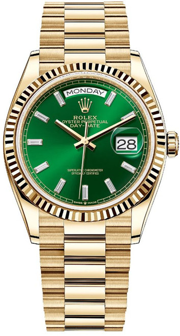 ROLEX Day-Date 36 Bight Green Diamond Dial Unisex Watch 128238-0130 Image 1