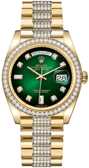 ROLEX Day-Date 36 Green Ombré Diamond Dial Unisex Watch 128348Rbr-0036 Image 1
