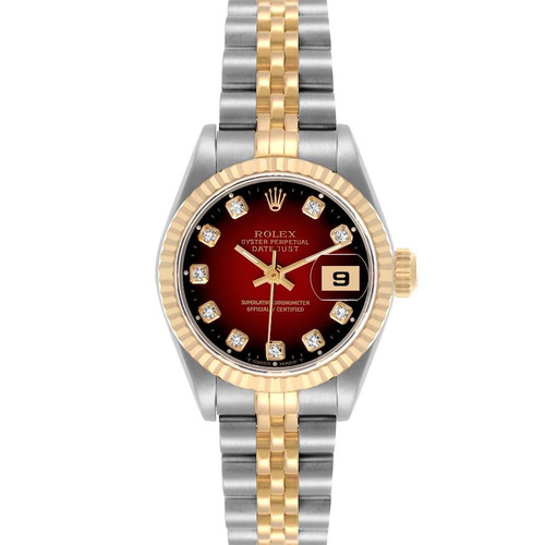 ROLEX Datejust Red Vignette Diamond Steel Yellow Gold Watch 69173 Image 1