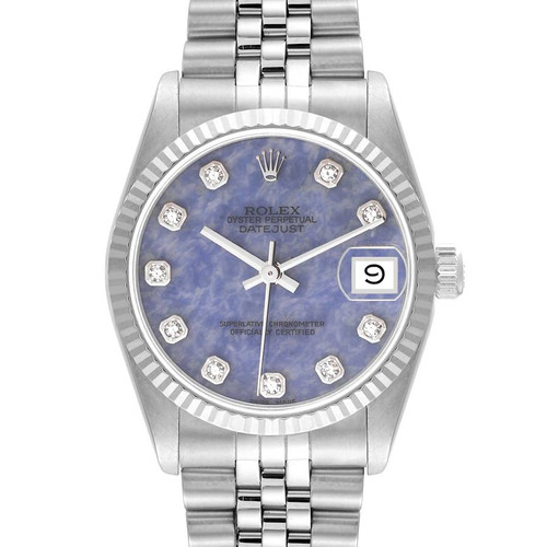 ROLEX Datejust Midsize 31 Steel White Gold Sodalite Stone Diamond Ladies Watch 68274 Image 1