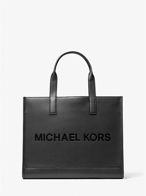 MICHAEL KORS Cooper Logo Embossed Pebbled Leather Tote Bag BLACK Image 1