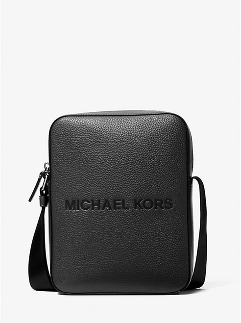 MICHAEL KORS Cooper Logo Embossed Pebbled Leather Messenger Bag BLACK Image 1