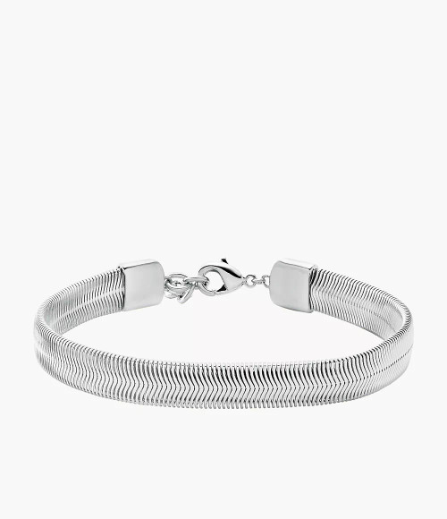 MICHAEL KORS Platinum Plated Chevron Snake Chain Bracelet Mkj8487040 Image 1