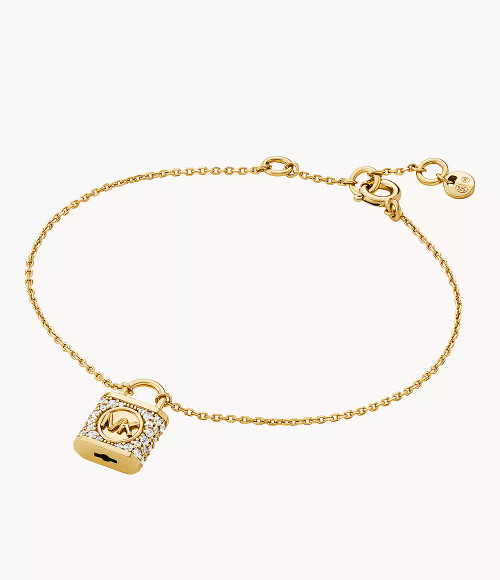 MICHAEL KORS 14K Gold-Plated Sterling Silver Pavé Lock Delicate Line Bracelet Mkc1631An710 Image 1