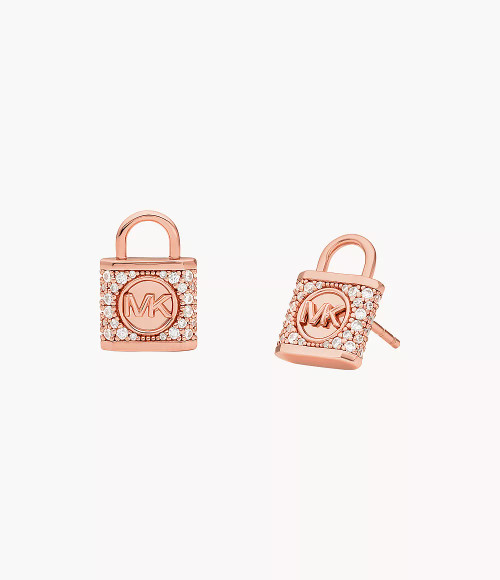 MICHAEL KORS 14K Rose Gold-Plated Sterling Silver Pavé Lock Stud Earrings Mkc1628An791 Image 1