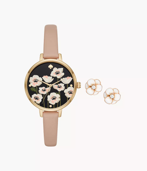 KATE SPADE Metro Three-Hand Flower Watch And Earring Set Ksw9011B Image 1
