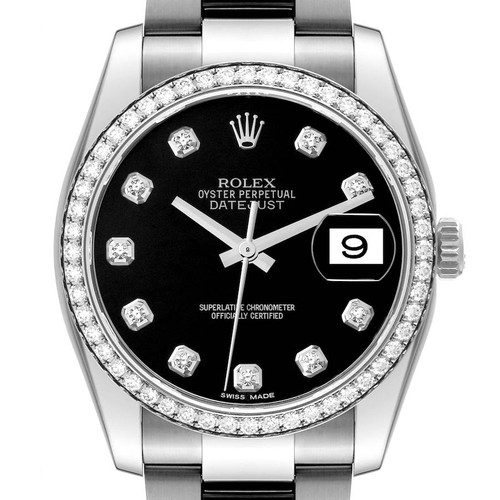 ROLEX Datejust Black Dial Diamond Steel Mens Watch 116244 Image 1
