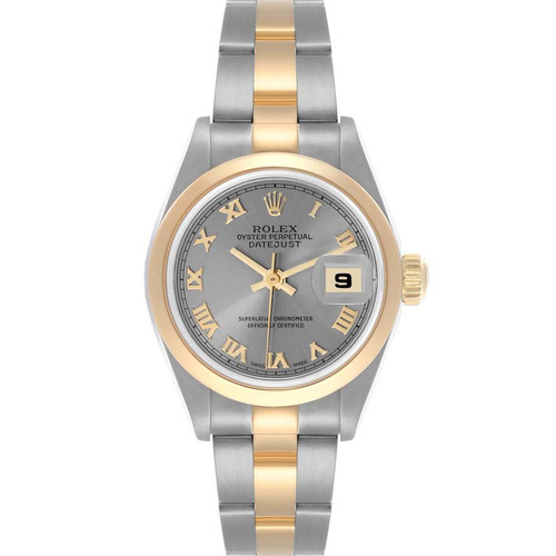ROLEX Datejust Steel Yellow Gold Smooth Bezel Slate Dial Ladies Watch 79163 Image 1
