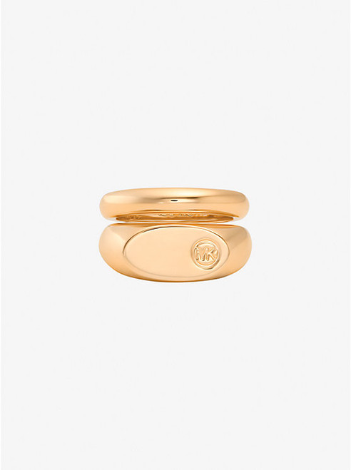 MICHAEL KORS Logo Engraved Double Layered Signet Ring GOLD Image 1