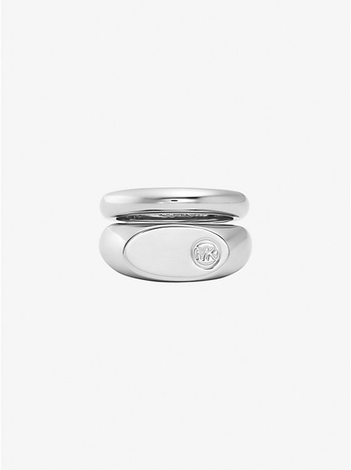 MICHAEL KORS Logo Engraved Double Layered Signet Ring SILVER Image 1