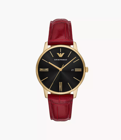 EMPORIO ARMANI Three-Hand Date Bordeaux Red Leather Watch Ar11673 Image 1