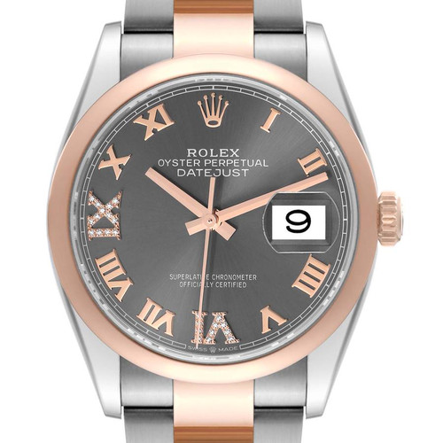 ROLEX Datejust 36 Steel Rose Gold Slate Diamond Dial Mens Watch 126201 Image 1