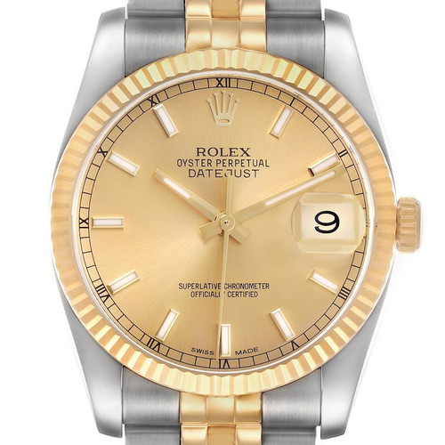 ROLEX Datejust Steel Yellow Gold Champagne Dial Mens Watch 116233 Image 1