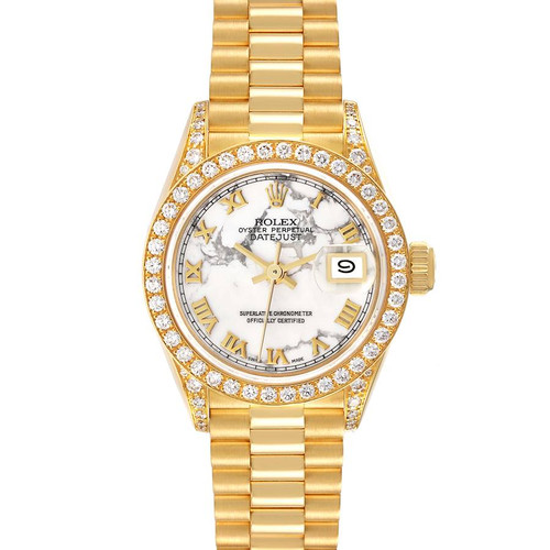 ROLEX President Datejust Yellow Gold Howlite Stone Dial Diamond Ladies Watch 69158 Image 1